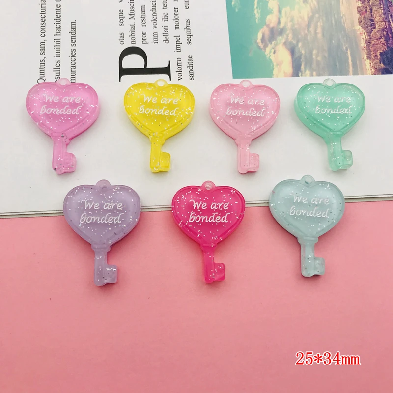 10pcs Kawaii Hot Selling Cute Colorful Glitter Key Charm for Earring Keychain Jewelry Accessory DIY Making