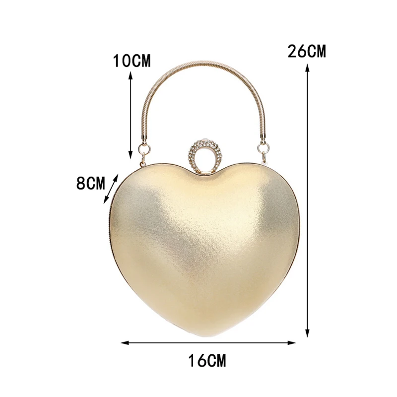 Bolsos de noche de moda para mujer, bolsos de mano con cadena de hombro, anillo de dedo, embrague de día, diamantes, bolsos de mano con corazón pequeño