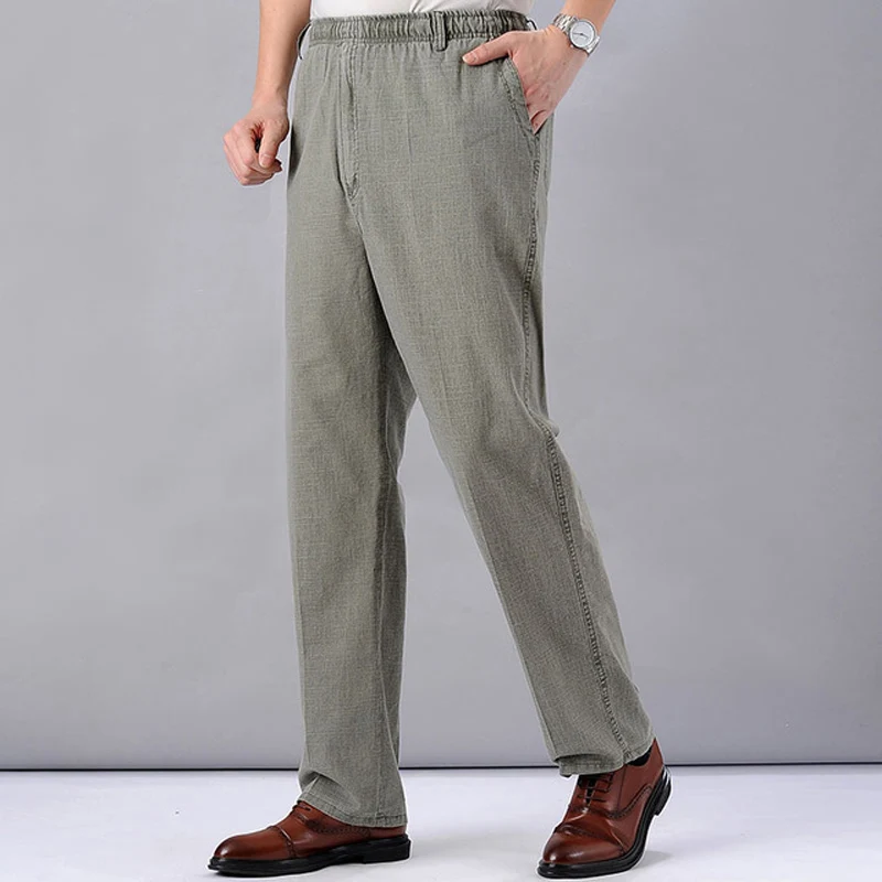 Men's High Waist Trausers Spring Summer Pants Novelty 2021 Linen Loose Cotton Elastic Band Thin Work Vintage Wide Legs Pants 5xl