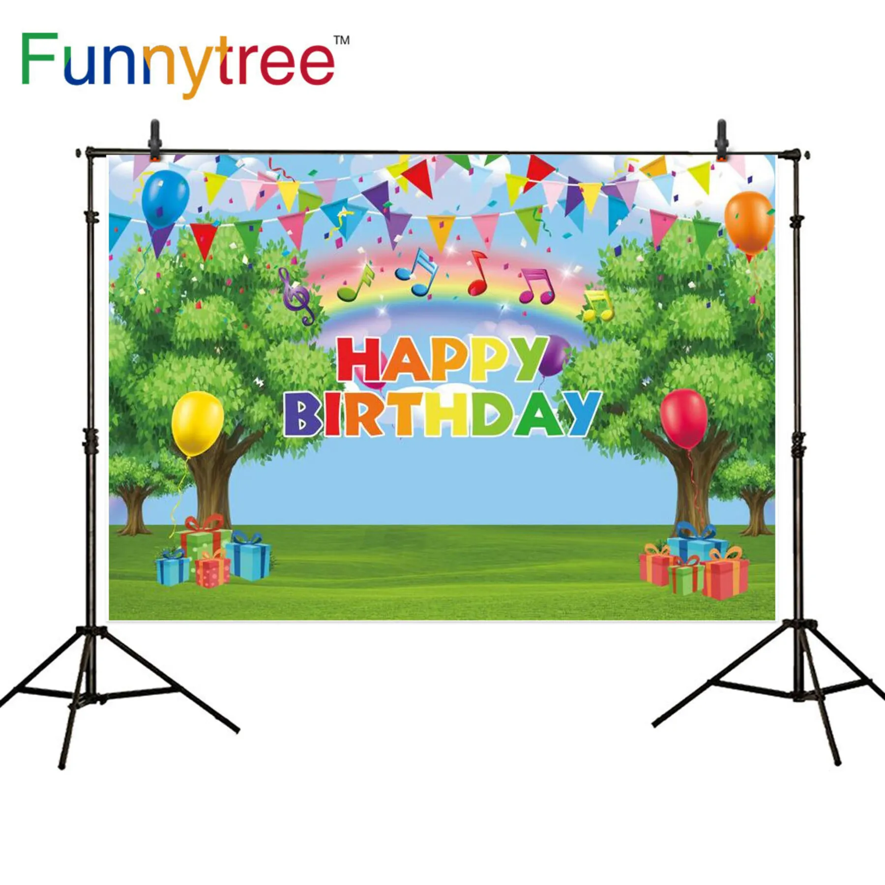 Funnytree 7x5ft Boy Girl Lawn Colorful Balloon Backdrop for Birthday Party Decoration Picnic Decoration Photography Background