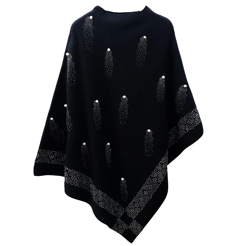 Wholesale Crochet Women Sweater Tassel Scarf Shawl Pearl Embroidery Knit Cashmere Pullover Capes Wool Pashmina Poncho Cloaks