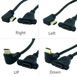 Right Angle Cable Right Left Up Down HDTV v2.0 male to female panel mount w/ screw 4K*2k 60Hz HD extension cable 15CM