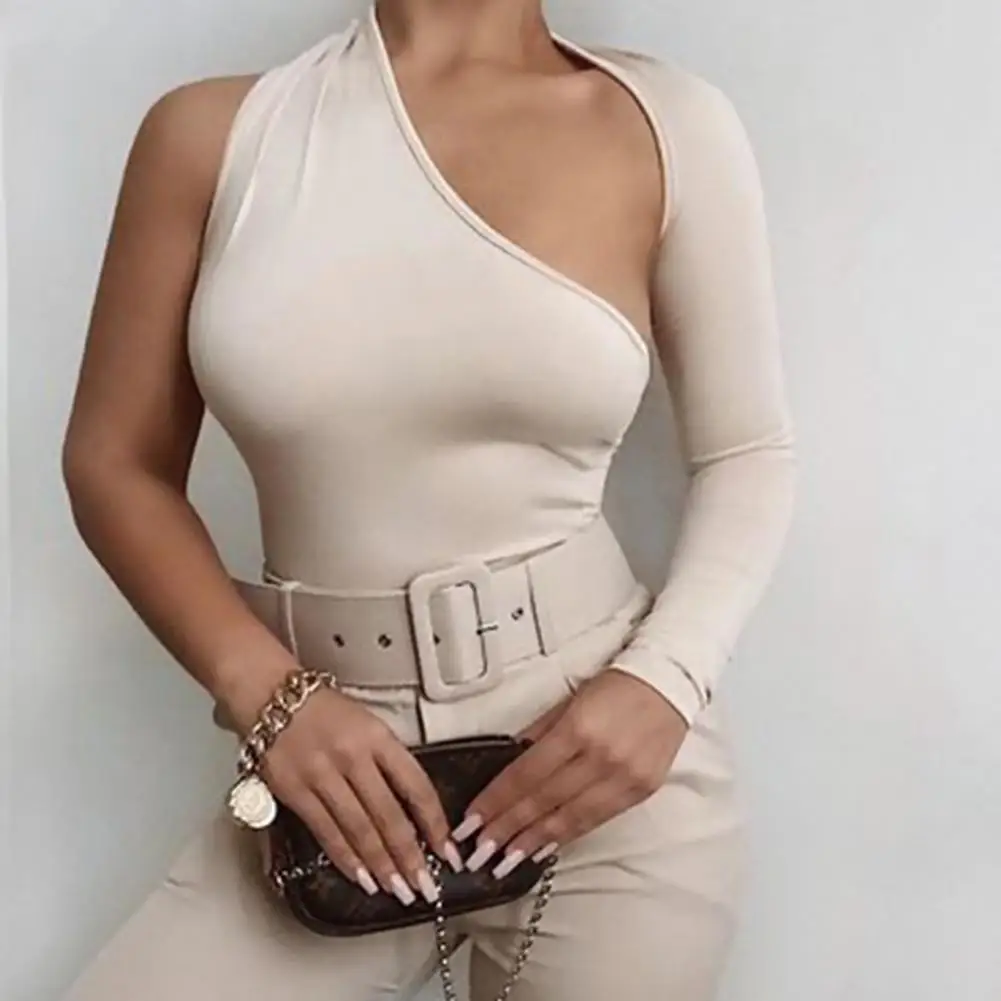 Bodysuit Romper String Sexy Bodysuit Solid Color Backless Jumpsuit Women Long Sleeve/Sleeveless One Shoulder Romper for Spring