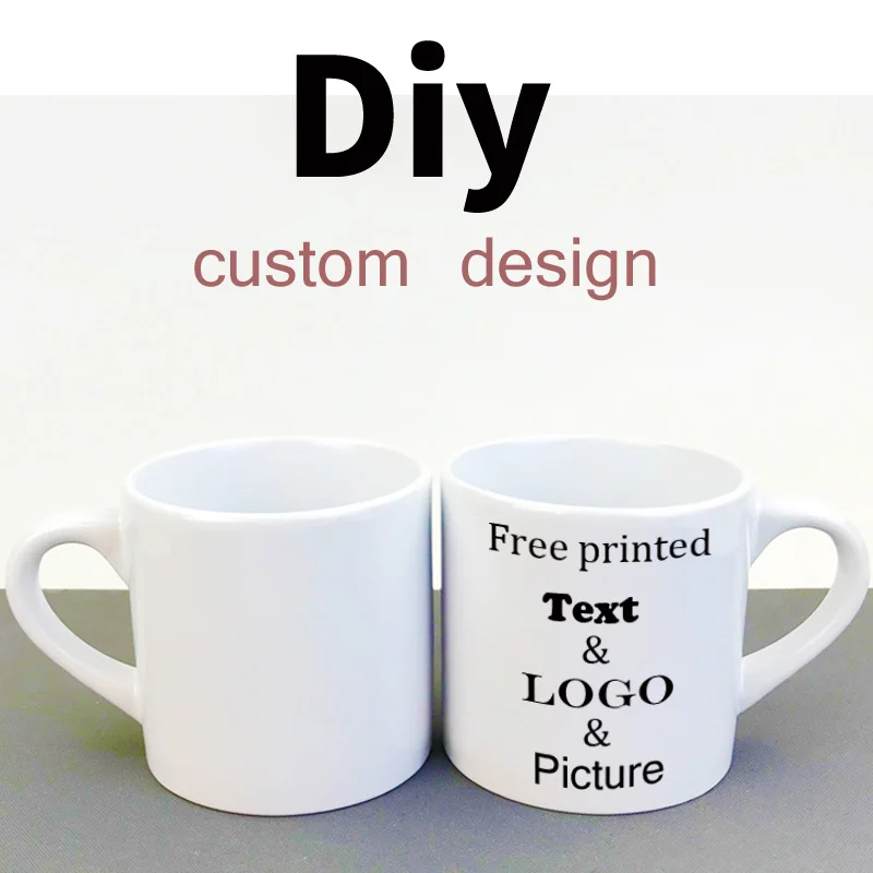 Diy 6OZ Small Coffee Milk Cup Personalized Custom LOGO Photo Picture Text Printable Blank White Ceramic Mug Round Handle Gift