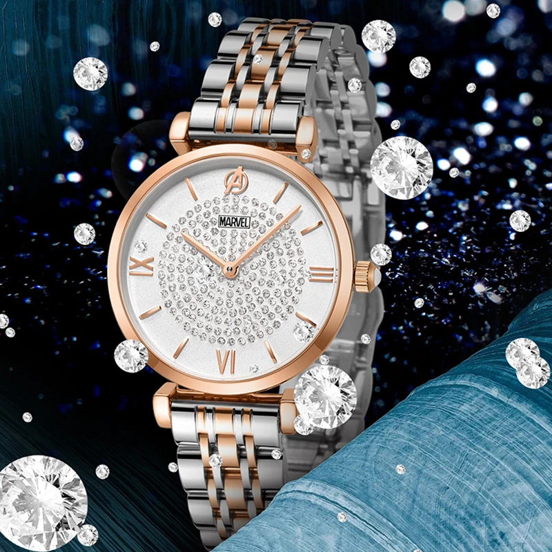 Marvel Avengers For Women Watch Female Luxury Quartz Wristwatch Rhinstone Sapphire Glass Bling Stars Sky Elegant Lady Gift Clock