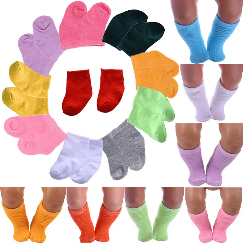 A Pair Of Solid Color Socks For 18-inch American Doll & 43cm Doll,Doll Accessories For New Born Baby Doll Clothes Children Gifts