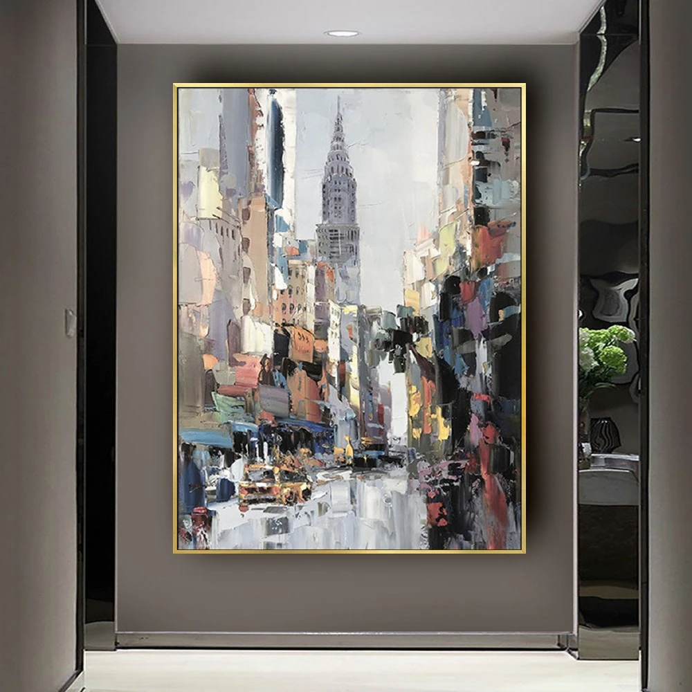 

Hot Selling High Quality Hand-Painted Abstract New York City Oil Paintings On Canvas Abstract Cityscape Oil Painting For Decor