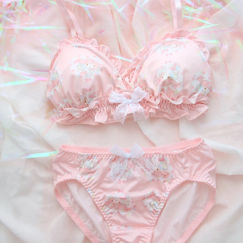 

Cute Comfortable Japanese Bra & Panties Set Milk Silk Wirefree Soft Underwear Sleep Intimates Set Cute Lolita Bra and Panty Set