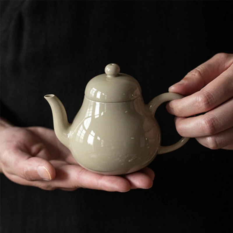 

140ml Japanese Style Handmade Gray Glaze Teapot Retro Single Pot Small Teapot Household Ceramic Small Teapot Kung Fu Tea Set