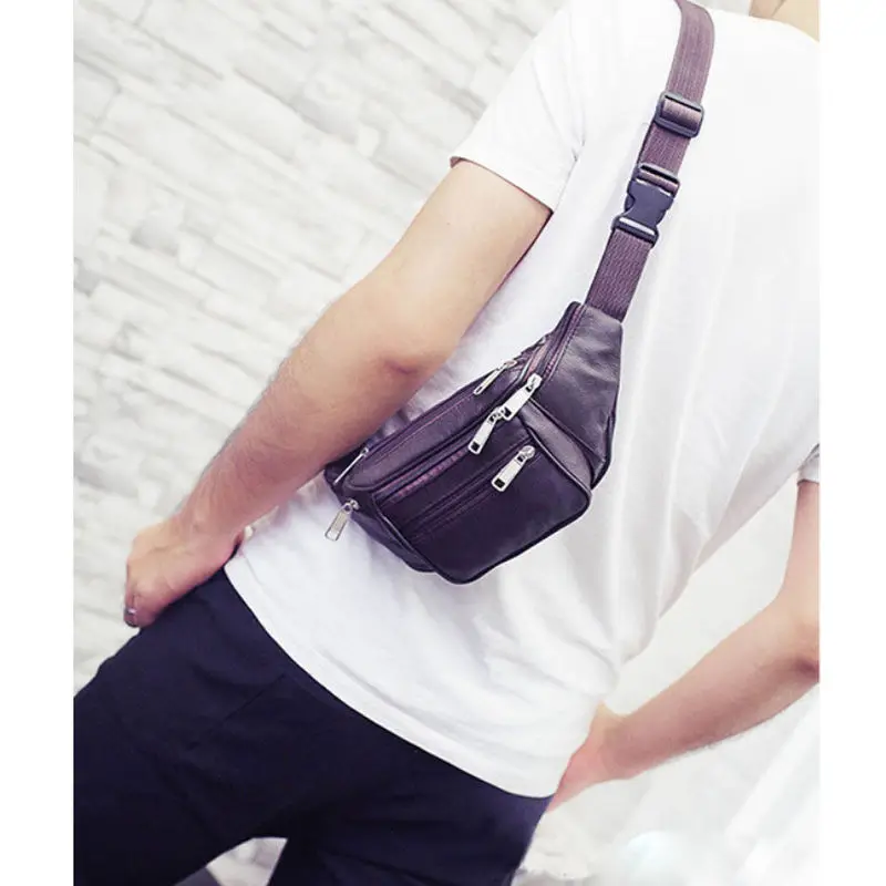 Fashion Men Genuine Leather Waist Packs Men Organizer Travel Waist Pack Necessity Waist Belt Mobile Phone Bag