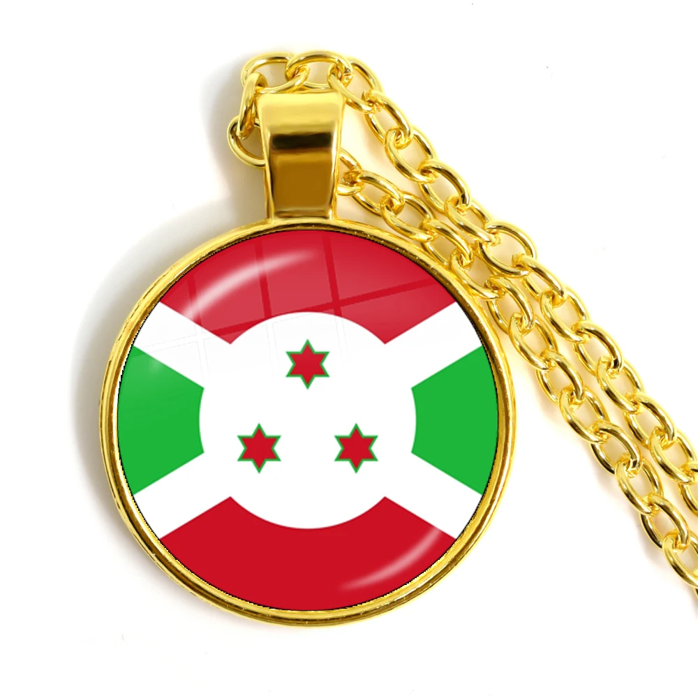 Mauritania,Mali,Rwanda,Coate d\'Ivoire,Burundi,Burkina Faso National Flag Necklace 25mm Glass Cabochon Pendant Necklace For Women