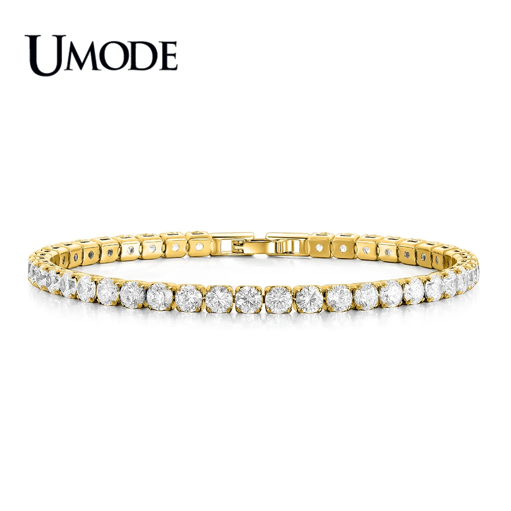 UMODE Gold Color Clear Cubic Zirconia Crystal Tennis Bracelet for Women GoldS Chain Jewelry Party Anniversary Accessory UB0097L