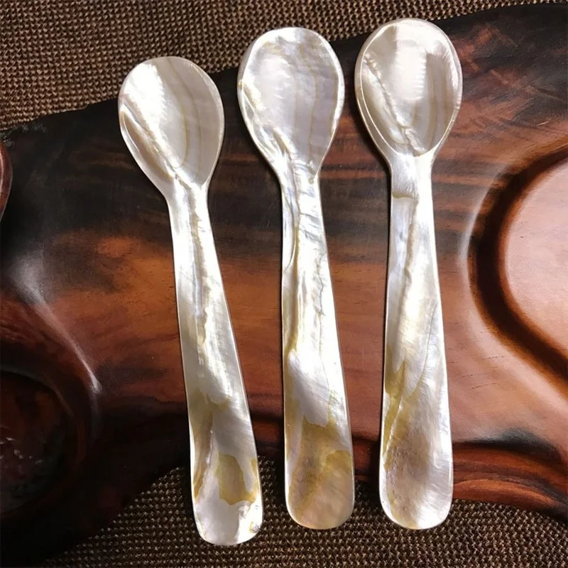 天然シェルで作られたスプーン,カトラリー,デザート用,キッチン