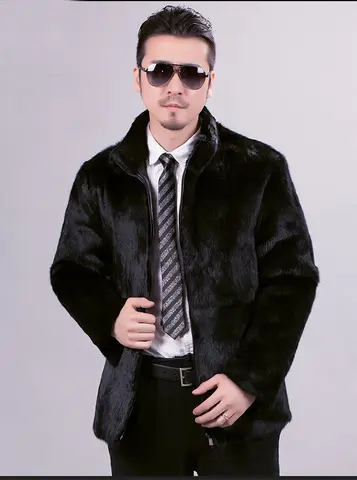 Real genunie natural rabbit fur coat men fashion stand collar  jacket closed with zip warm winter custom any size
