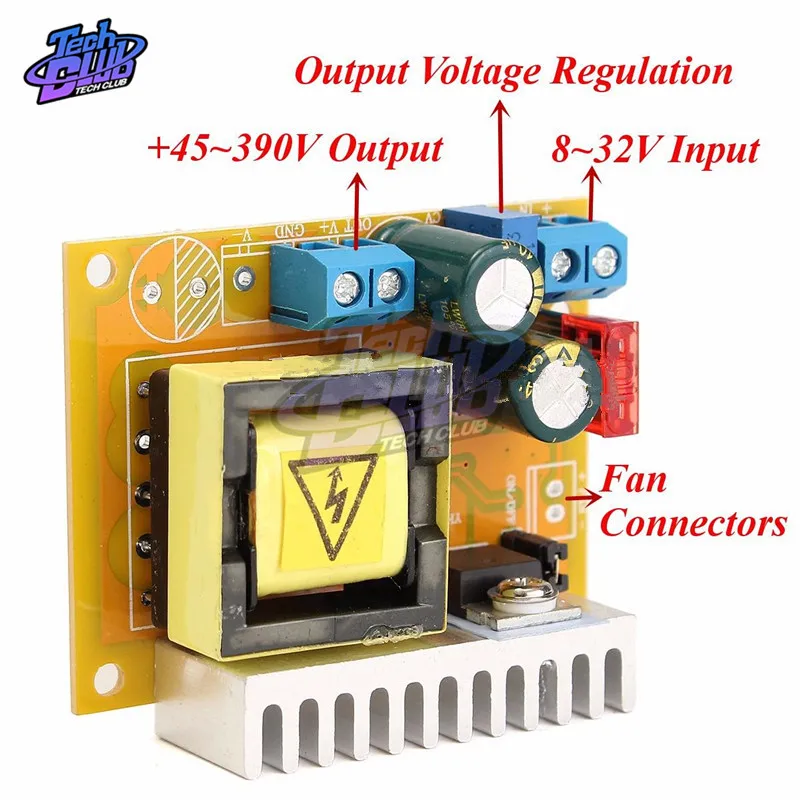 DC-DC V 8 ~ V 32 V to 45 ~ 390 V Adjustable high voltage boost converter zvs Step up Booster Module capacitor charge board