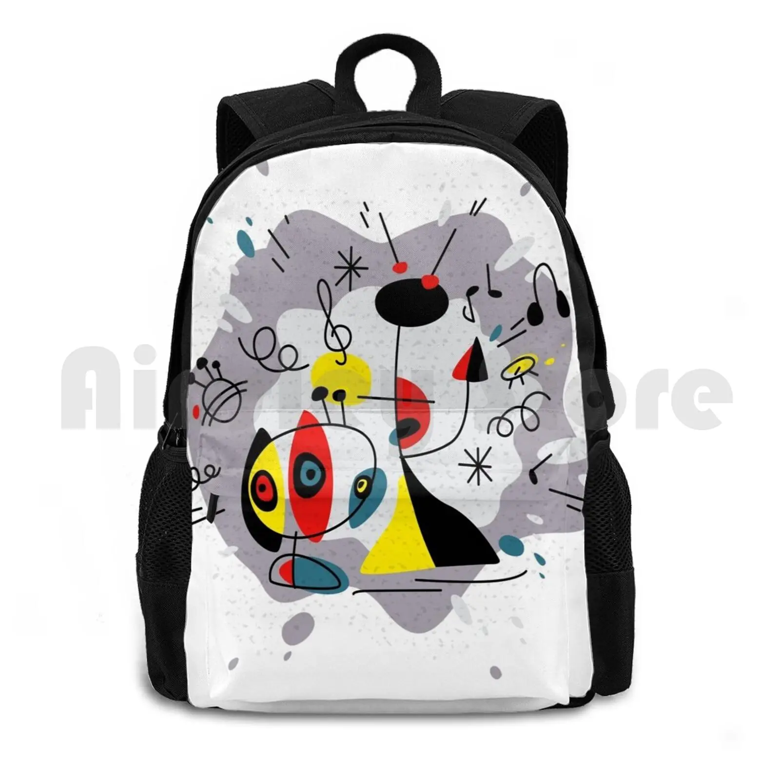 Music Inspired By Joan Miro Outdoor Hiking Backpack Waterproof Camping Travel Music Graphic Design Pop Art Abstract Inspired