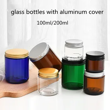 Wholesale 100ml/200ml empty makeup container empty glass jar for scented candle/cream/masks containers with aluminum lid