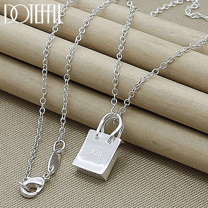 

DOTEFFIL 925 Sterling Silver 18-30 Inch Chain Square Lock Pendant Necklace For Women Man Wedding Fashion Jewelry