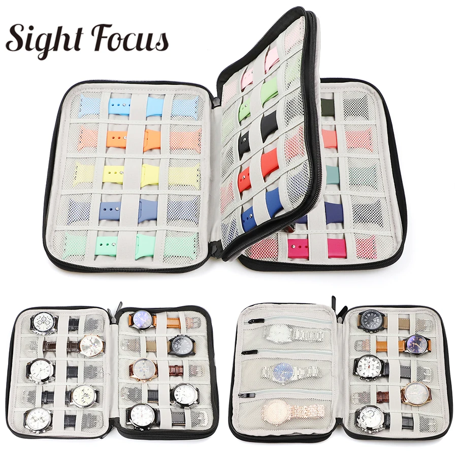 Double Layers 18 Slots Watch Box Watch Strap Organizer Data Cable Storage Pouch Bag For Watch Band With Width Of 1-50mm