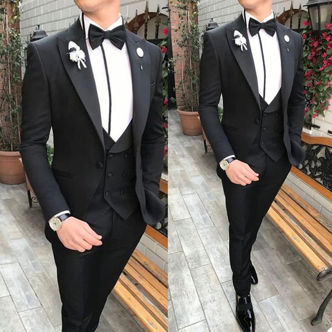 

Handsome Men Tuxedos Custom Made Wedding Suits Groom Party Business Jacket 3 Pieces (Blazer+Pants+Vest）