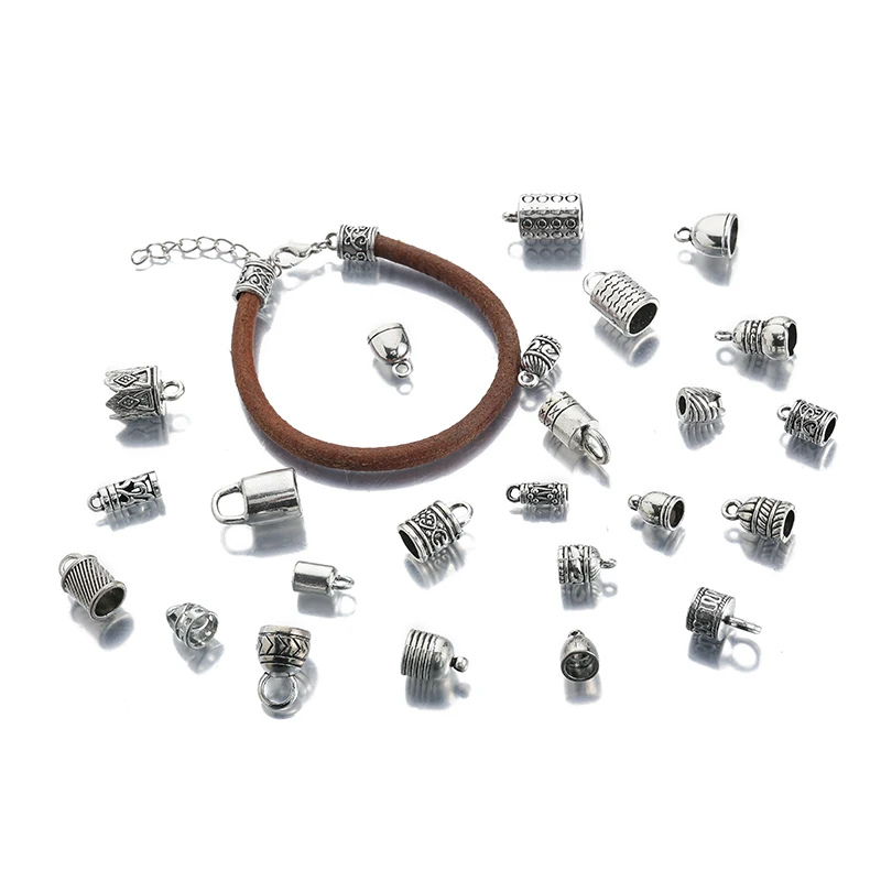 10-20 sztuk okrągłe zaślepki frędzle metalowe czapki z pętelką 2mm na okrągły skórzany sznurek bransoletka naszyjnik DIY akcesoria do wyrobu biżuterii — zdjęcie 4