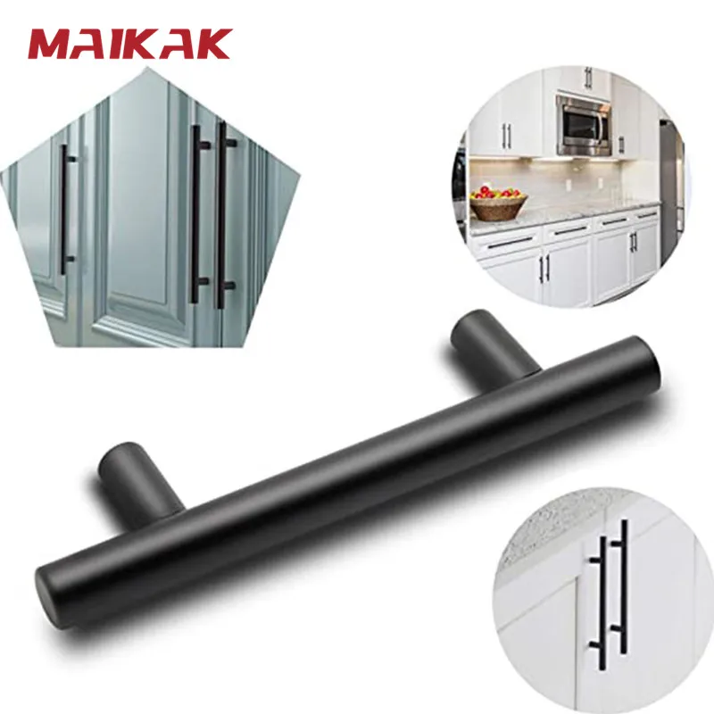 MAIKAK Brushed Black Straight Cupboard Handles Knobs Stainless Steel Brushed Black Gold Kitchen Door Handles Cabinet Pull