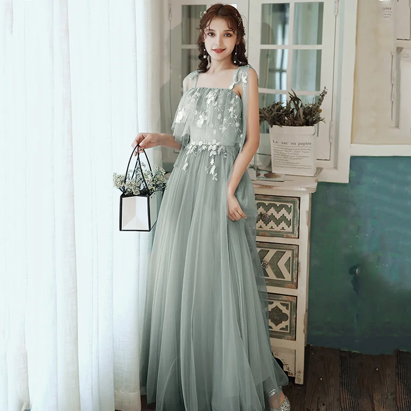 Bridesmaid Dresses Green Embroidery A-Line Wedding Guest Dress Hight Neck Half Sleeve Vestidos Floor Length Formal Gowns R067