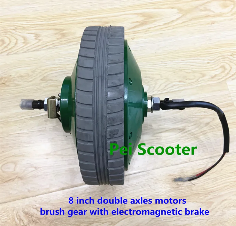 

8 inch 8inch green color double shaft brushed geared dc hub motor with electromagnetic brake wheelchair motor phub-18b