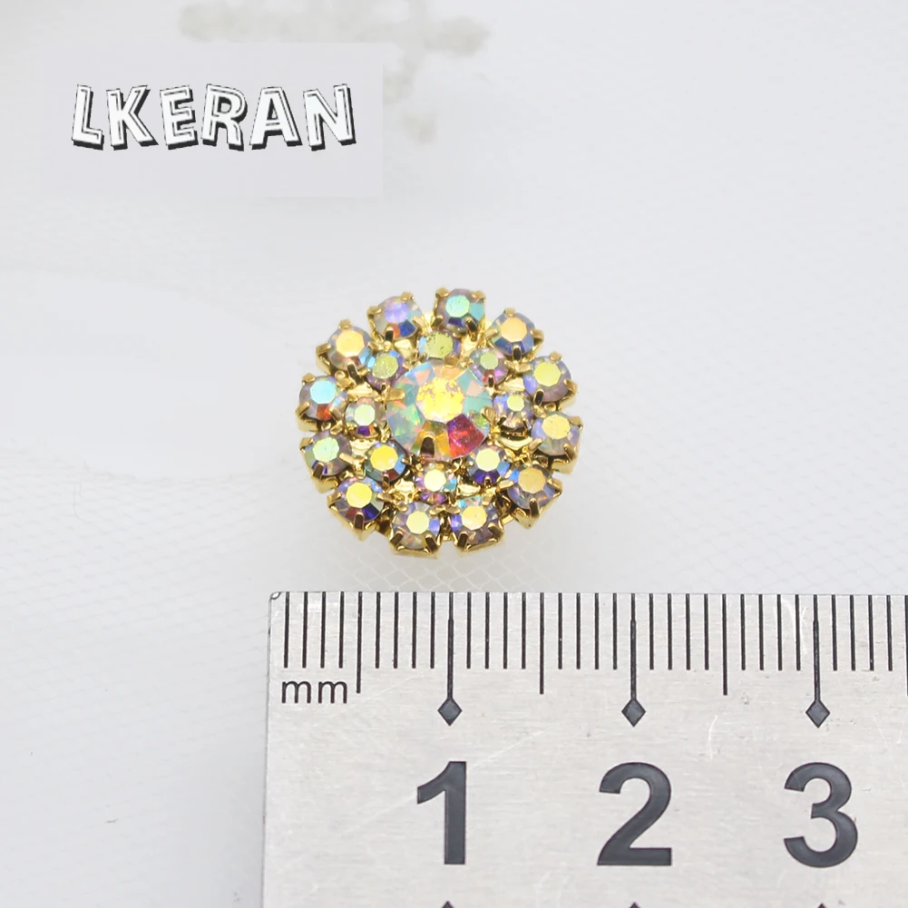 NEW 10Pcs 15MM Metal AB/Clear All Rhinestone Buttons Flat Diamante Accessories For DIY Wedding Decoration Sewing Clothing Button