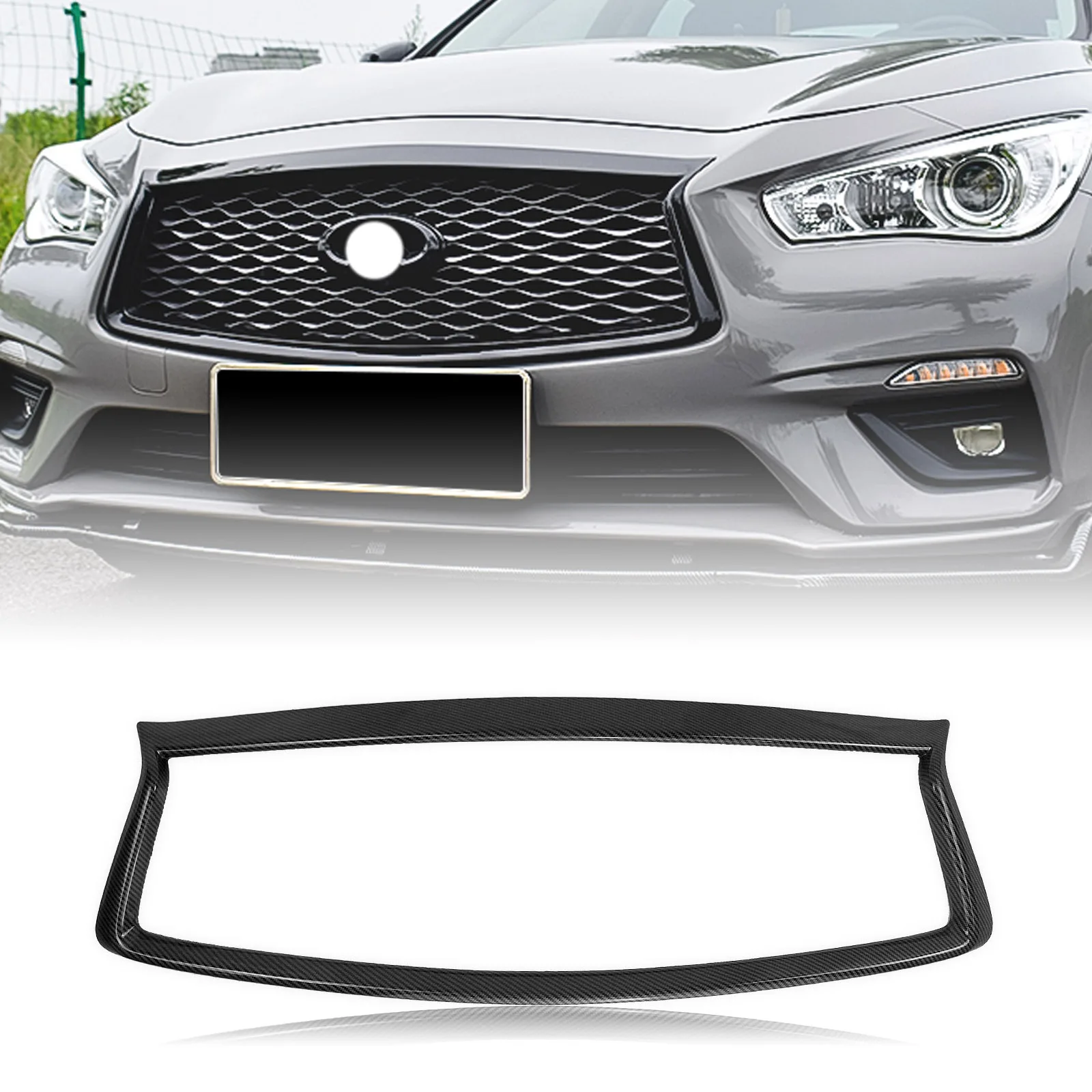 

For INFINITI Q50 Q50S 2014-2017 Front Grille Grill Trim Overlay Cover Strip Add On Upper Bumper Hood Mesh Rim Frame Grid Bezel