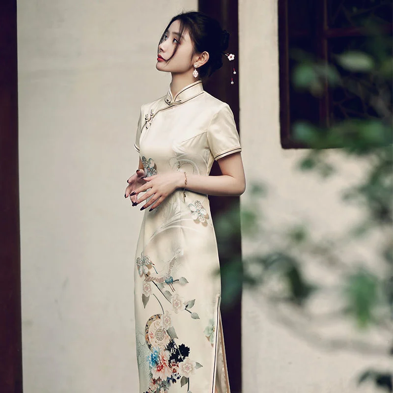 Girl Qipao Long Chinese Dress Modern Eleganti Women Traditional Cheongsams Hanfu Robe Orientale Summer Vintage Vestido Chino New