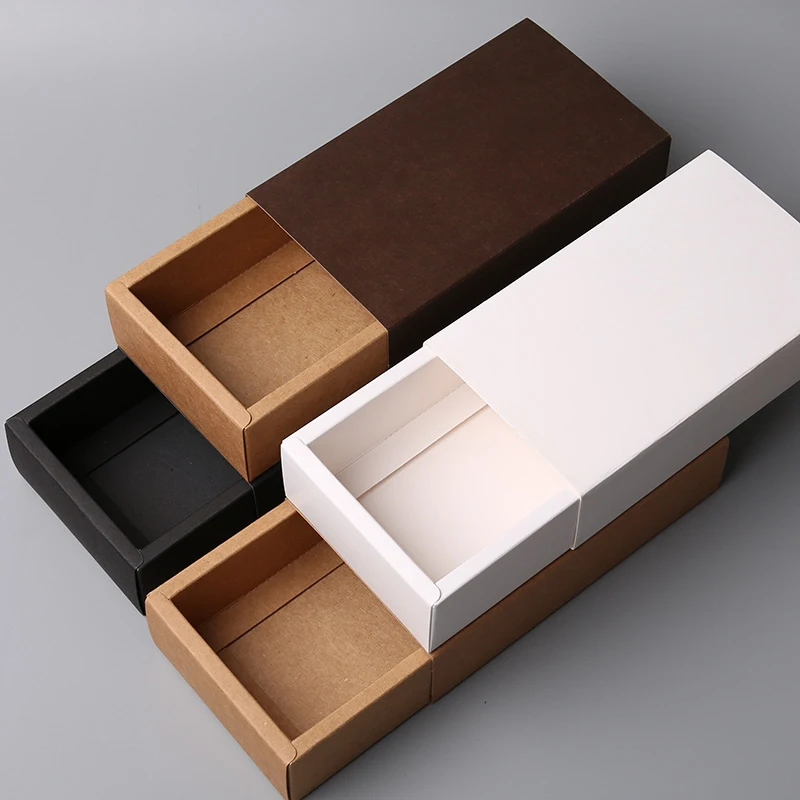 

Kraft Paper Drawer Type Candy Craft Gift Box White Black Jewelry Handmade Soap Packaging Boxes For Wedding Party