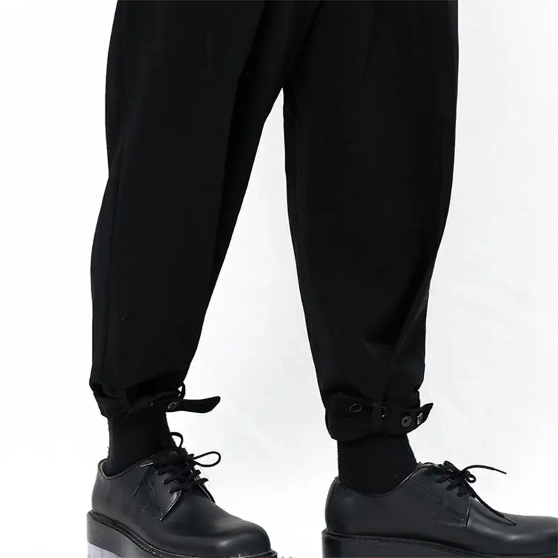 Yamamoto style new men\'s casual pants trouser leg button style popular straight collar joker pants pleated pants