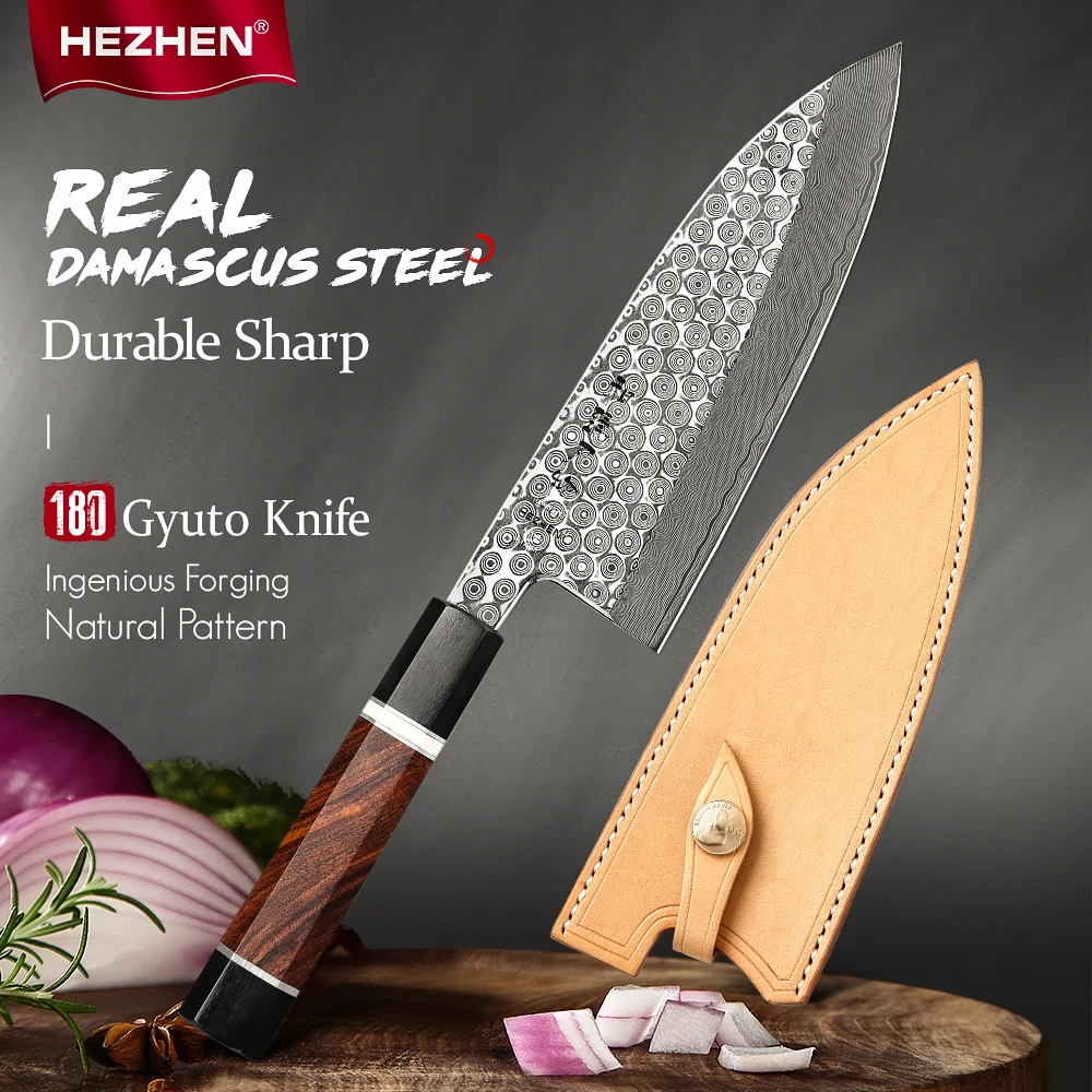 HEZHEN Retro Series Gyuto Knife Raw Fish Professional 110 Layers Damascus Seper Steel Japanese Salmon Sushi Kitchen Cook Knives