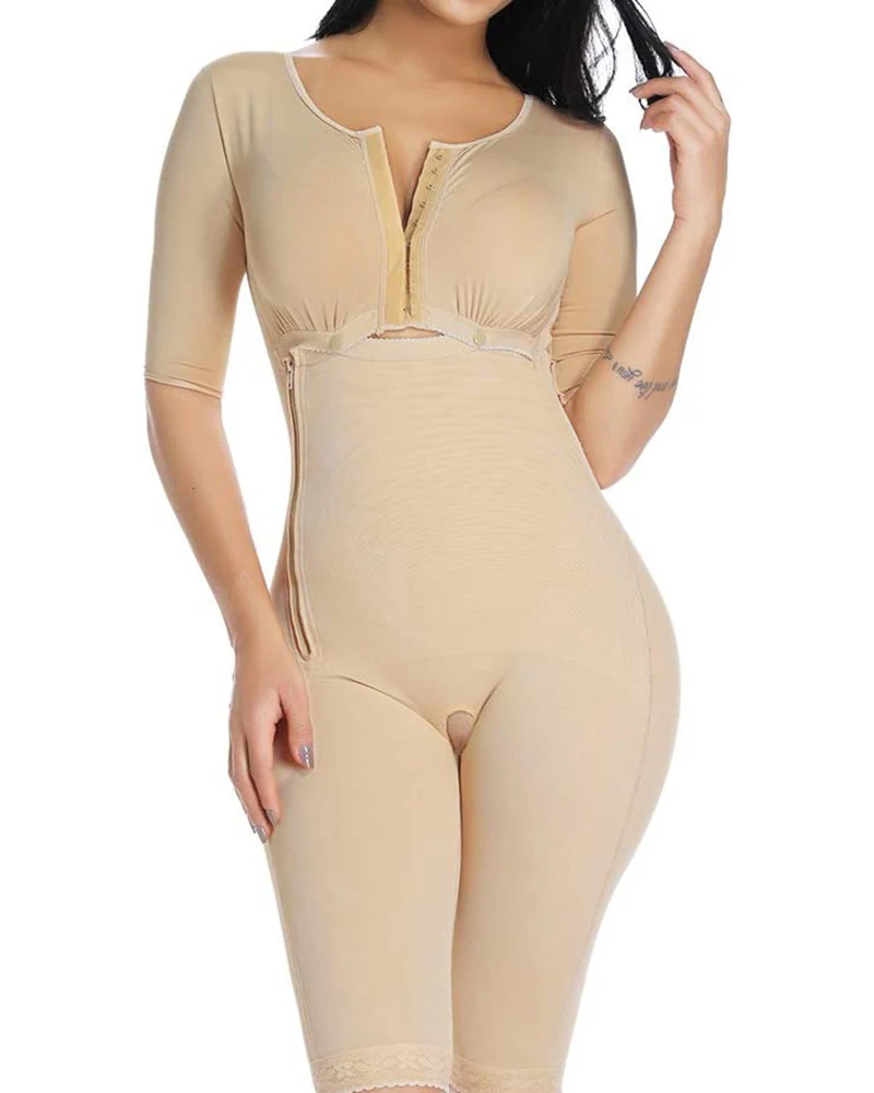 Корсет Waist Trainer Women'S Bodyshaper Long Sleeve Tummy Control Breast Support Side Zipper Long Bodysuit Shapewear