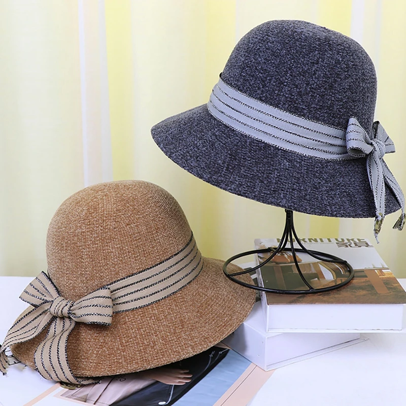 

Winter Bucket Hat Bowknot Fashion Windproof Warm Hat Bucket Cap for 2020 Women & Lady Winter Fisherman Cap