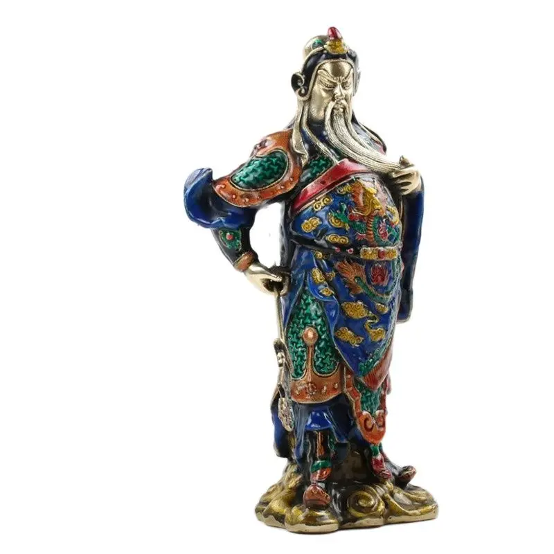 

Chinese Cloisonne Brass Handwork Guan Gong Statue w Qian Long Mark