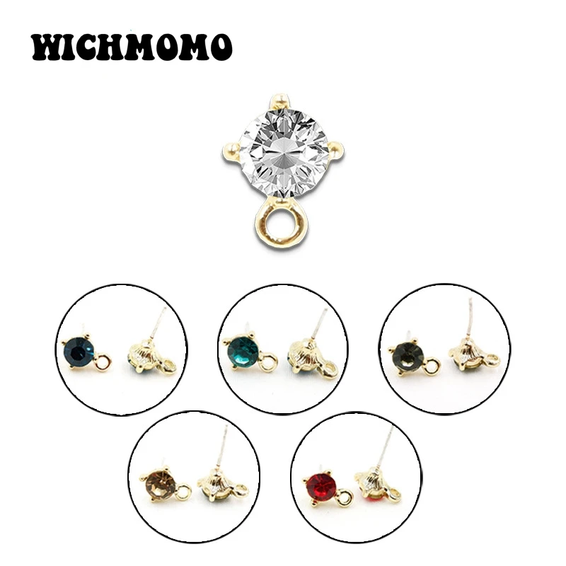 

New 11mm 6 Pieces High Quality Zinc Alloy Inlay Glass Crystal Earring Base Connectors for DIY Earring Jewelry Accessories