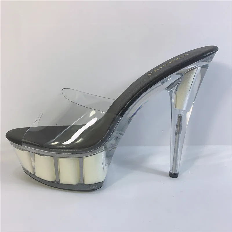 15 cm high heel sandals, transparent waterproof platform for banquet sexy performance nightclub, model walking slippers