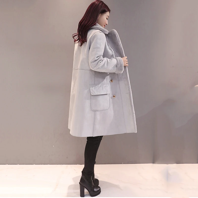 New Winter Velvet Suede Jacket Coats Women Winter Outerwear Fashion Coat Thick Warm Faux Sheepskin Long Casual Female Overcoat