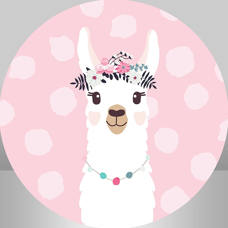 วงกลมรอบฉากหลังสีชมพู Theme จุดสีขาวแกะสัตว์สาววันเกิดพื้นหลัง Candy ตารางแบนเนอร์ยืดหยุ่น