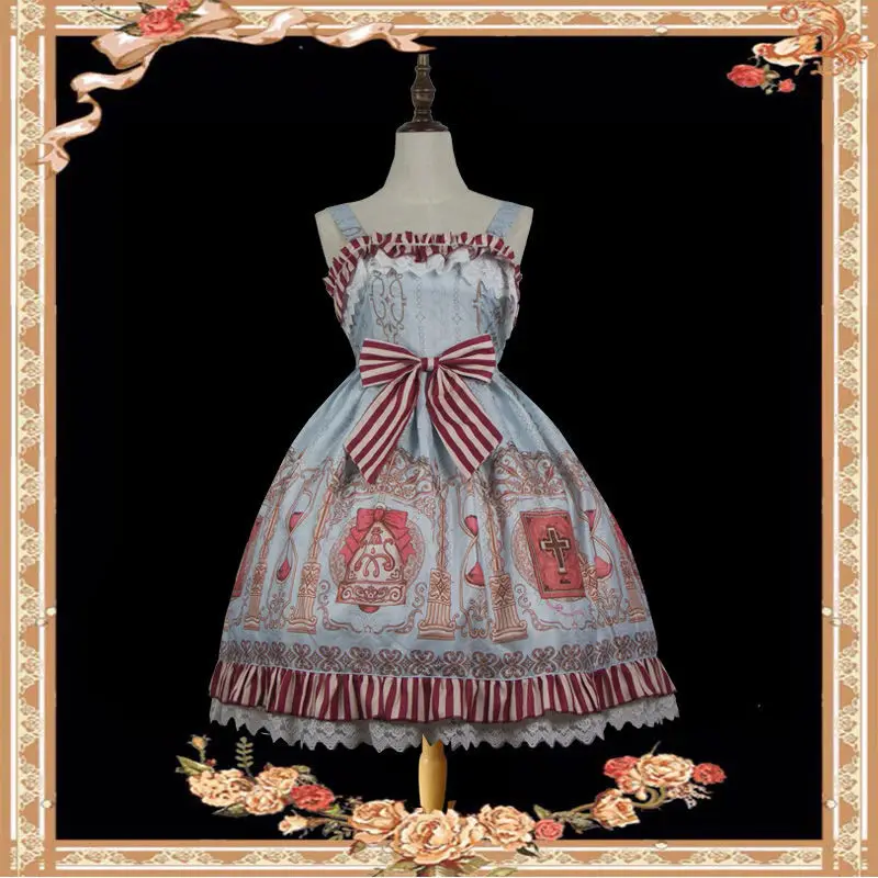 Gothic palace sweet princess lolita strap dress stampa vintage a vita alta abito vittoriano kawaii girl gothic lolita cos loli