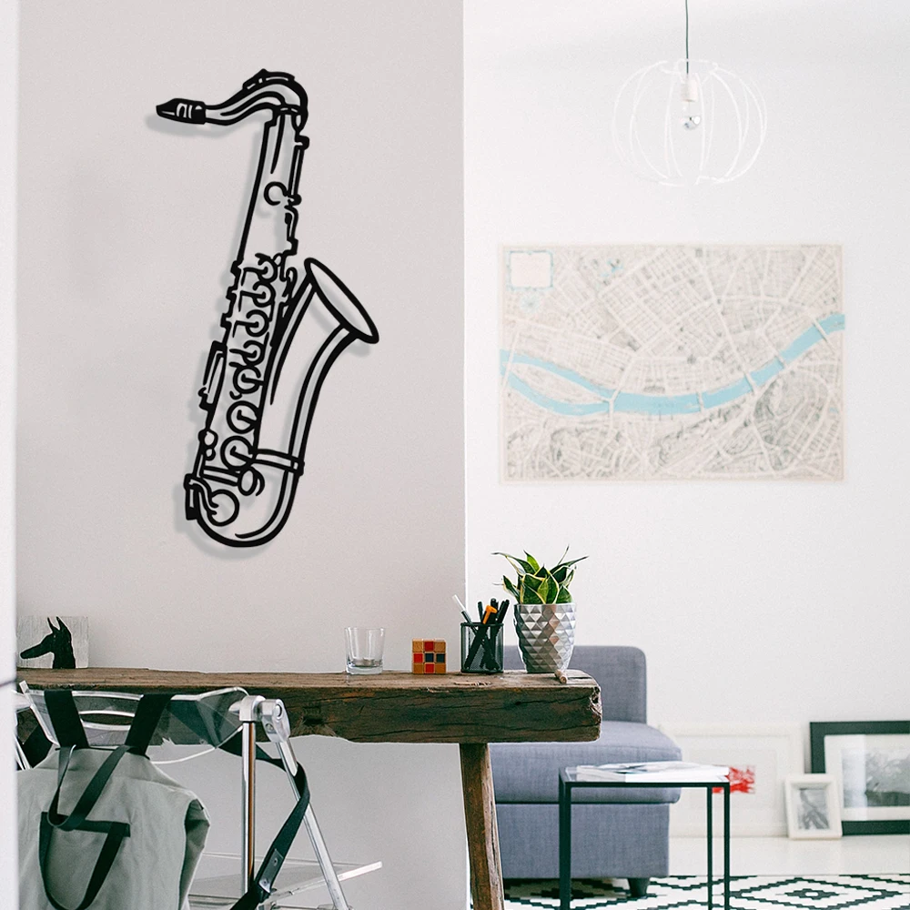 MIGNATIS Jazz Music Saxophone with Contoured Design Metal Wall Decor - Kitchen Wall Decor, Office, wall Decorations for Living Room