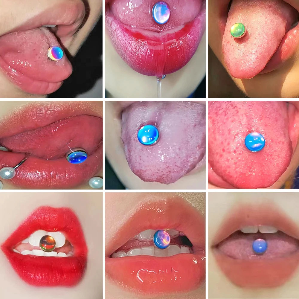 1PC Anti-Allergy Surgical Steel  Tongue Barbell Piercings Flash Film Bling Bling Tongue Barbell Rings Fashion Piercing Jewelry