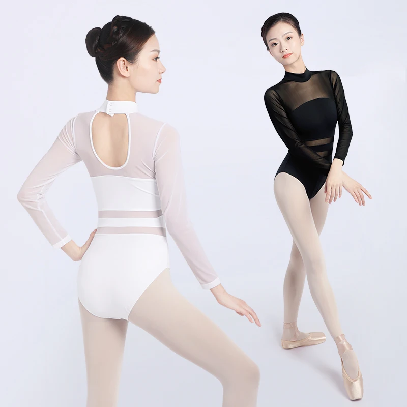 Woman Ballet Leotards Gymnastic Leotards Aerial Yoga Leotards Dancing Bodysuit Splice Dance Leotards Long Sleeves Swimsuit Adult