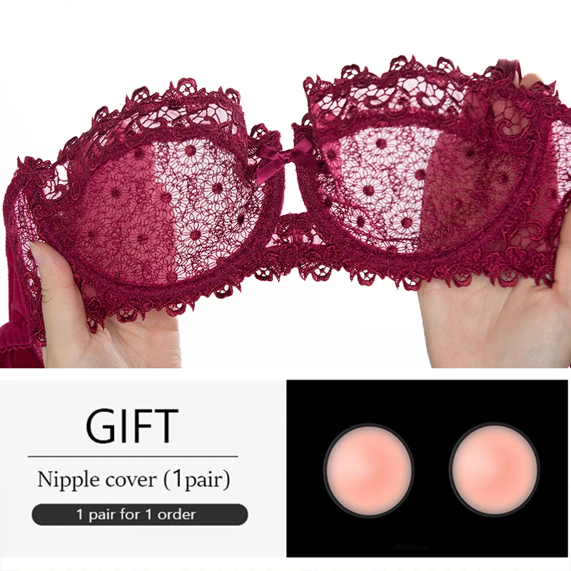 Half Cup Lace Bra Top Female Lingerie Unlined Transparent Bras For Women Sexy Push Up Plus Size Underwear Mesh Brassiere A B C D