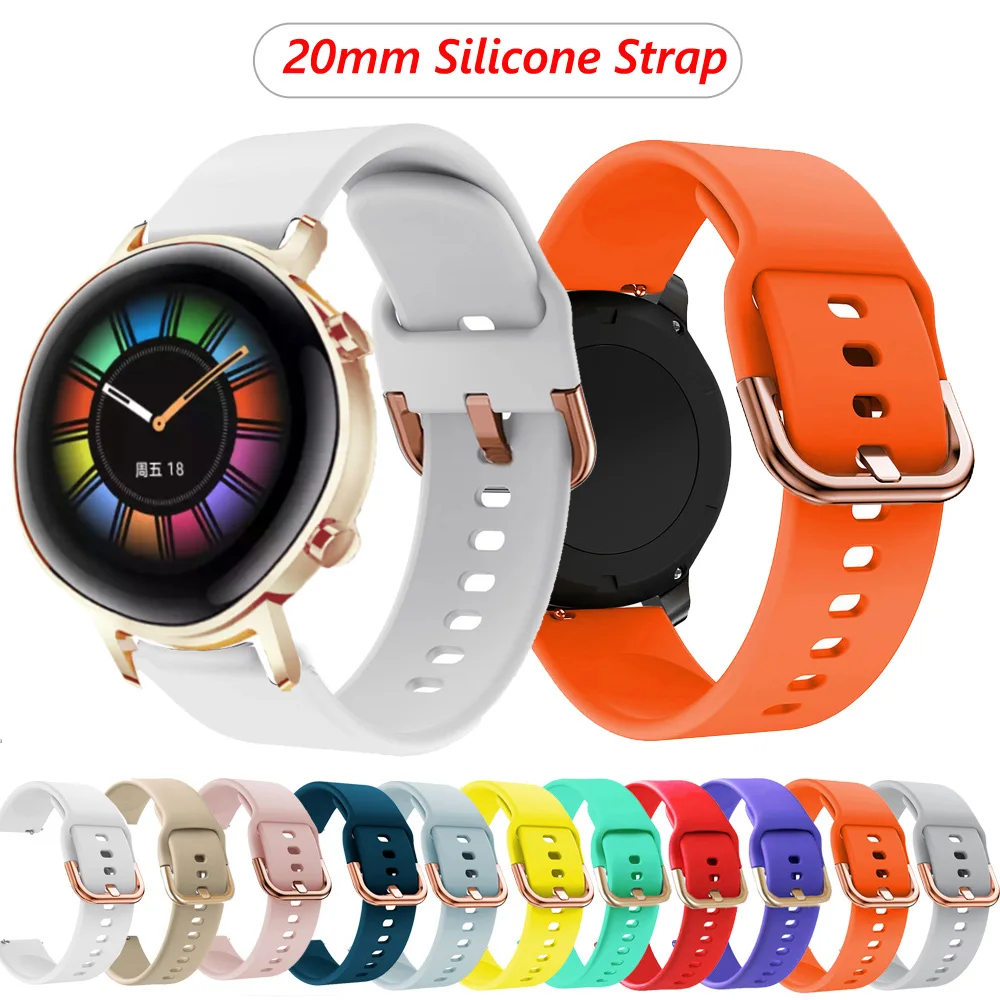 Silicone 20mm Band Strap For Samsung Galaxy Watch Active2/3 41 Smartwatch Wristband Huawei Honor Magic2 GT2 GT 2 42mm ES Correa