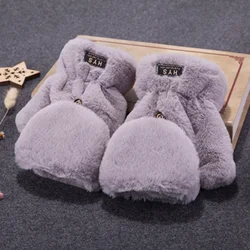 Cute female Thick Fingerless plush Touch screen Mittens Women Winter Warm Plus Velvet Flip Half Finger Computer Typing Glove H45