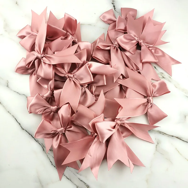 (30 Pcs/pack) 12*7cm Fresh Pink Ribbon Bows Small Size Satin Ribbon Bow Flower Craft Decoration Handwork DIY Party Decoration