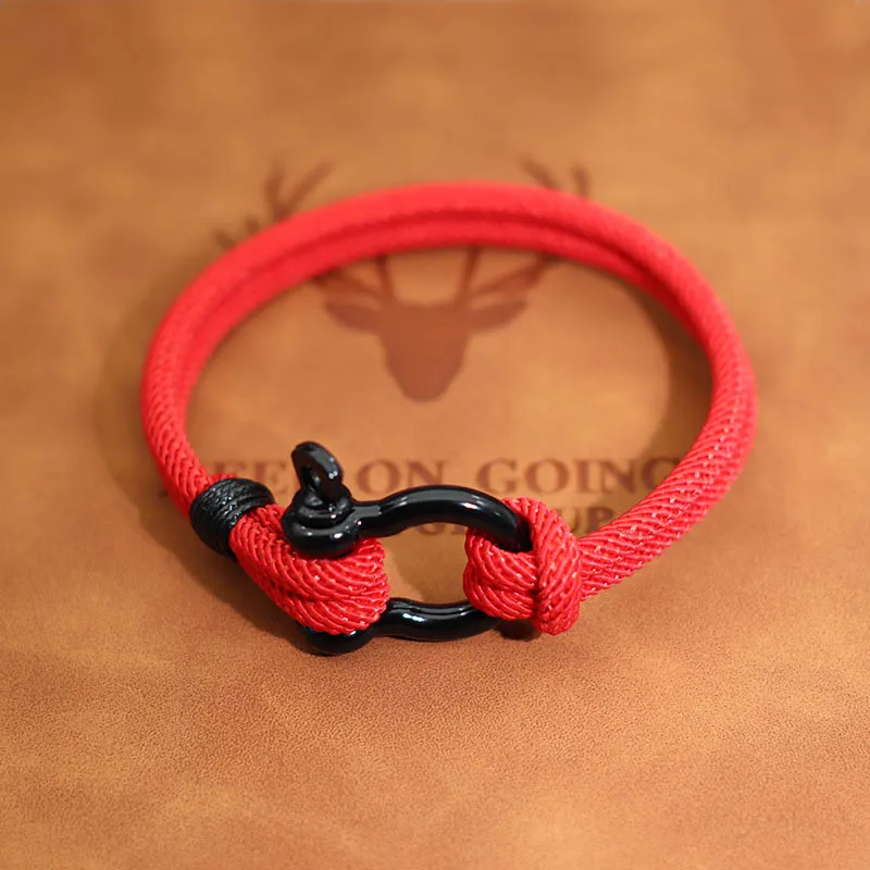 100% Stainless Steel Man Bracelets Accessories Creative Horseshoe Buckle Red Black Rope Braslet Camping Jewelry Gift For Him